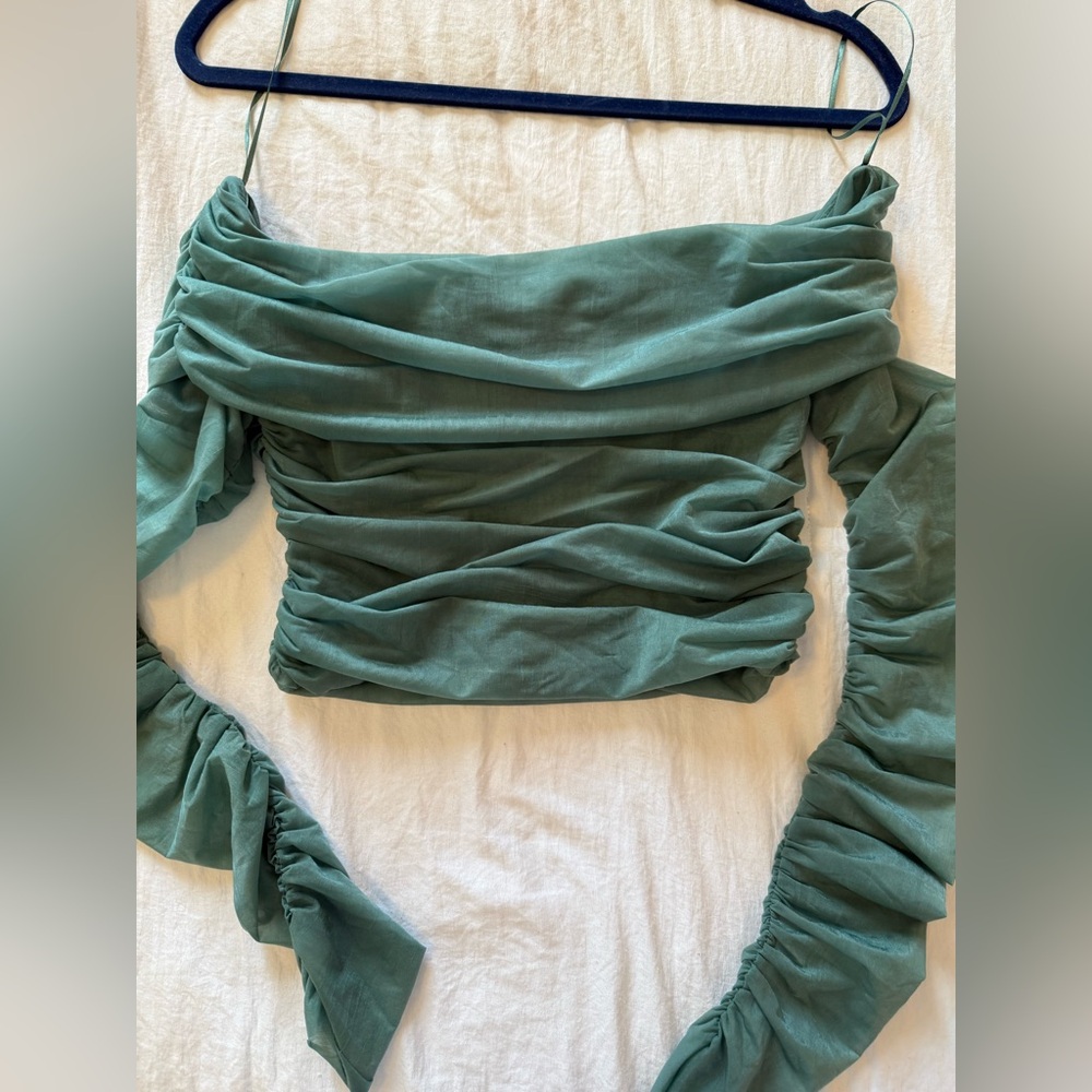 Zara Stylish Green Ruched Blouse